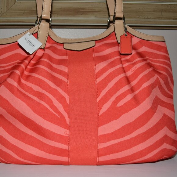Coach NEW orange Devin Stripe Signature Exotic colorful leather strap tote bag - Picture 5 of 15